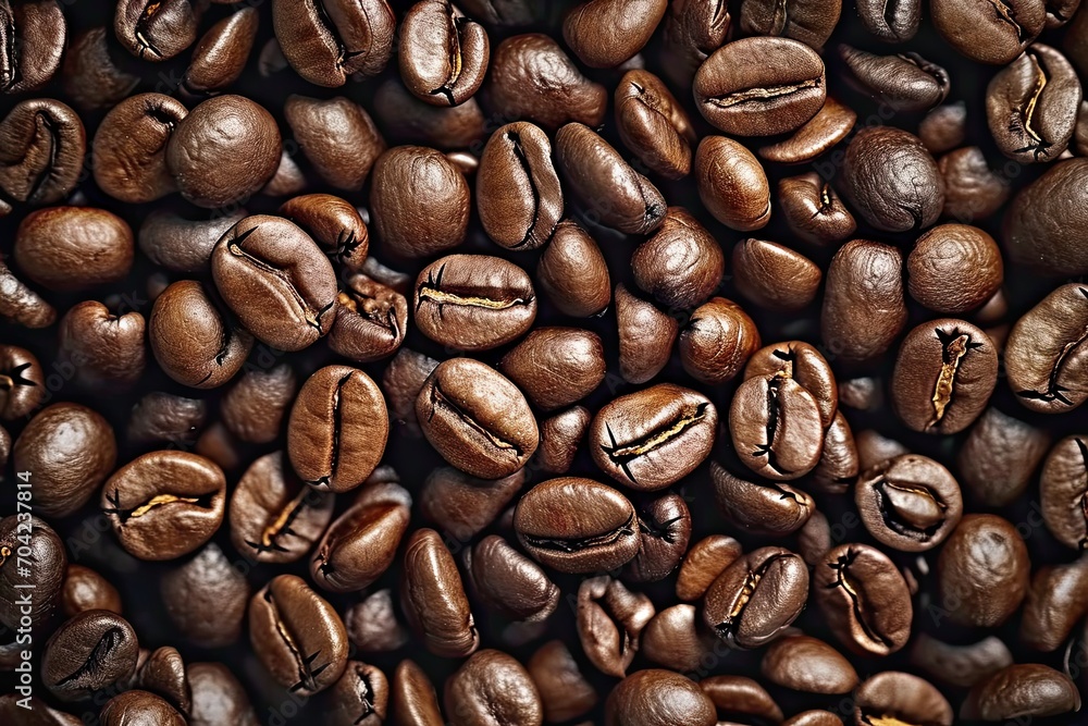 Energetic macro view of dark coffee beans forming beautiful background with mocha undertones representing aromatic awakening of breakfast energies in gourmet coffee composition Energetic macro view of dark coffee beans forming beautiful background with mocha undertones representing aromatic awakening of breakfast energies in gourmet coffee composition