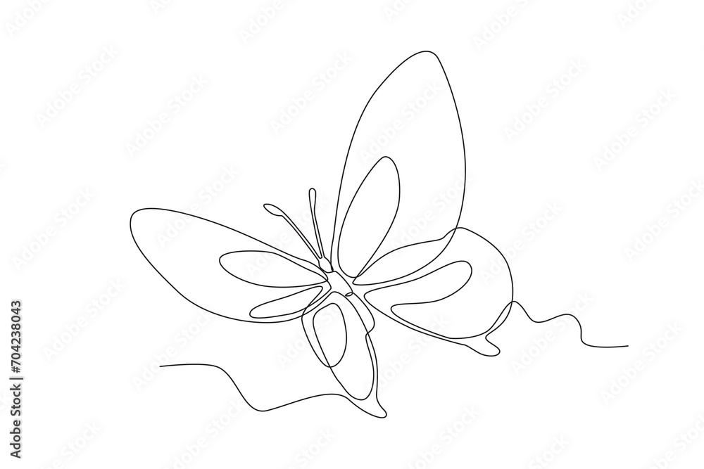 A flying butterfly. Butterfly one-line drawing A flying butterfly. Butterfly one-line drawing