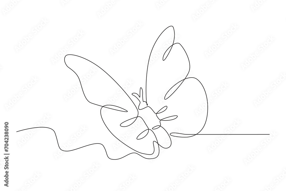 A flying butterfly flapped its wings. Butterfly one-line drawing A flying butterfly flapped its wings. Butterfly one-line drawing