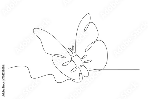 A flying butterfly flapped its wings. Butterfly one-line drawing