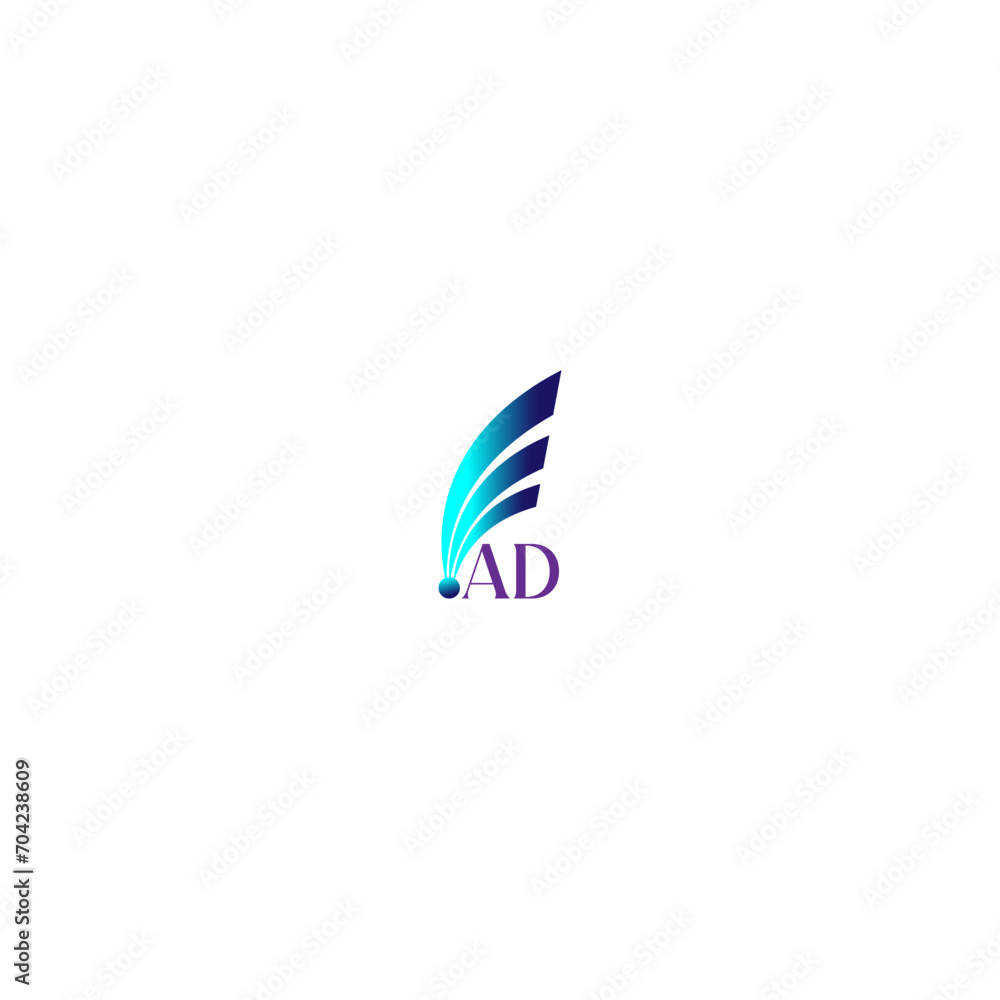 AD creative initial letter flat monogram gradient color logo design with White background.Vector logo modern alphabet multi color font style.