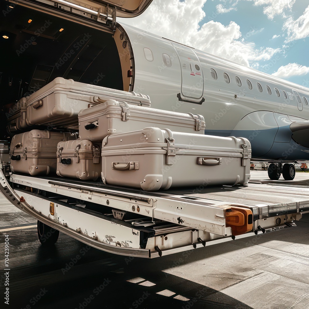 Fototapeta premium the process of loading suitcases into the commercial plane