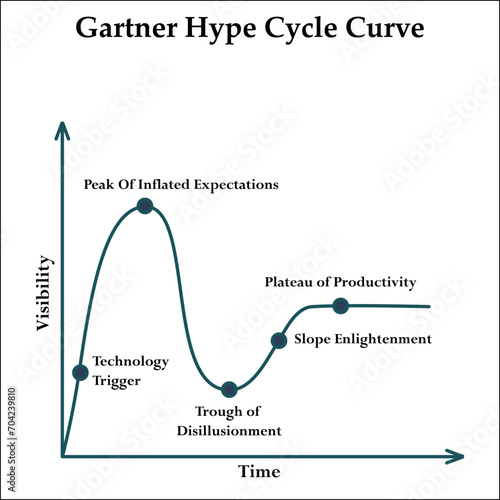 vector graphical illustration of gartner hype cycle curve. Infographic template