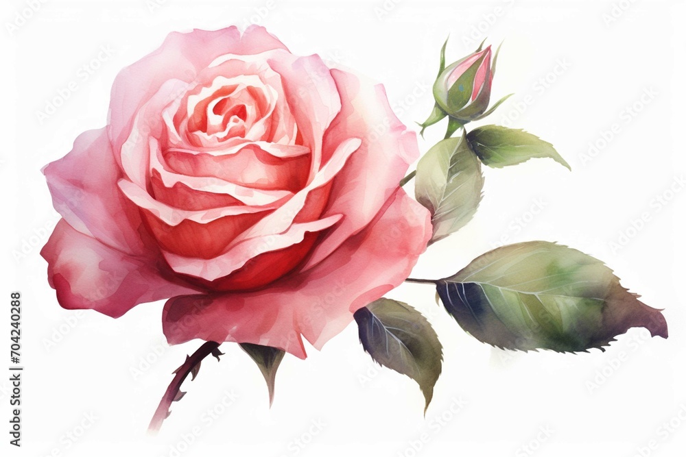 Beautiful watercolor rose flower on white background.
