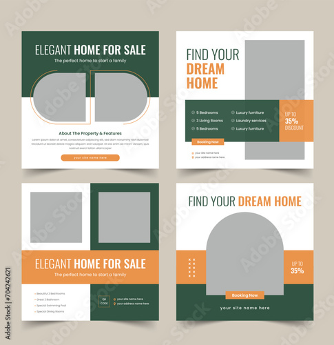 Real estate house sale and home sale advertising social media post banner, square flyer template
