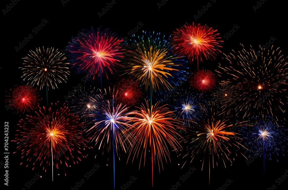 Naklejka premium Fireworks on black background. Generative AI