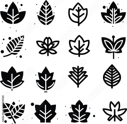 Black and white Leaf line icon set. Collection of vector symbol in trendy flat style on isolated white background Leaf sings for design
