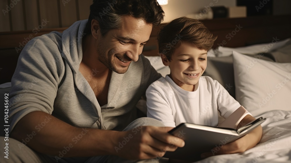 Father and son reading a book together Father and son reading a book together