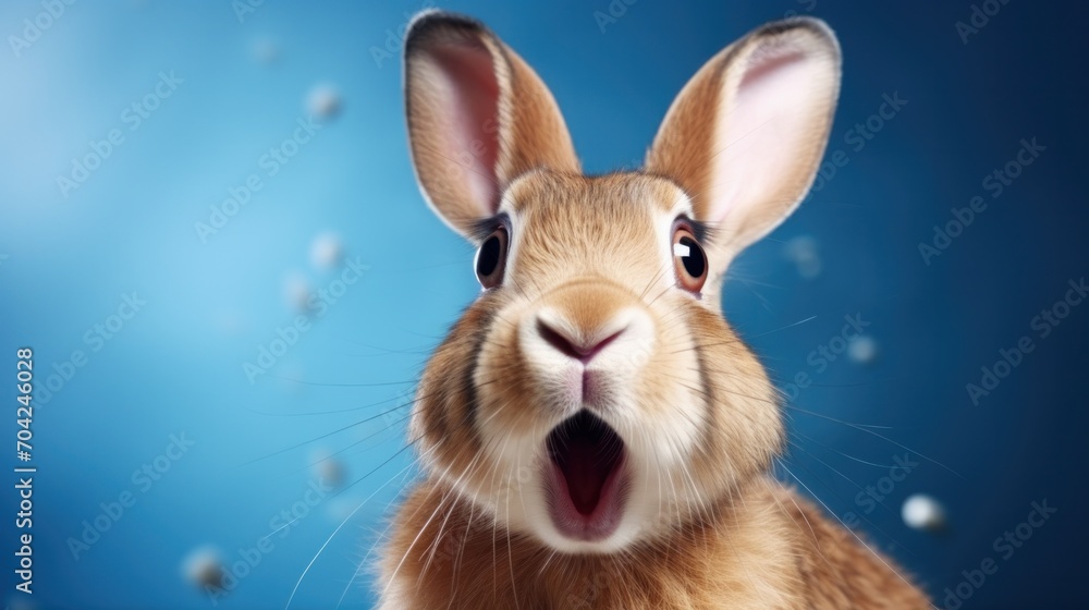 Obraz premium photo portrait of bunny or rabbit on blue background for digital printing wallpaper, custom design, easter concept