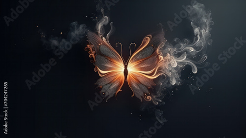 Magical creature butterfly concept with copy space on black background