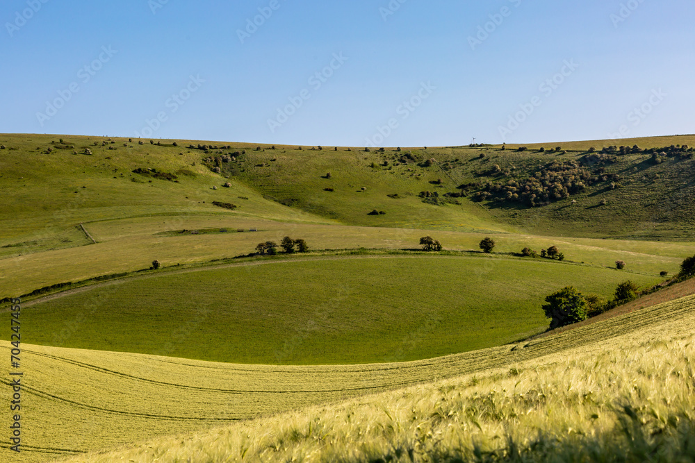 A view out over an idyllic South Downs landscape on a sunny summer's day