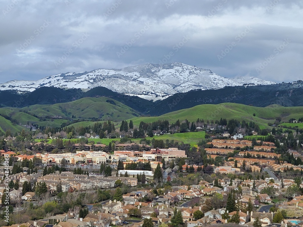 Snowy Mt Diablo after a cold storm in late winter, San Ramon, California