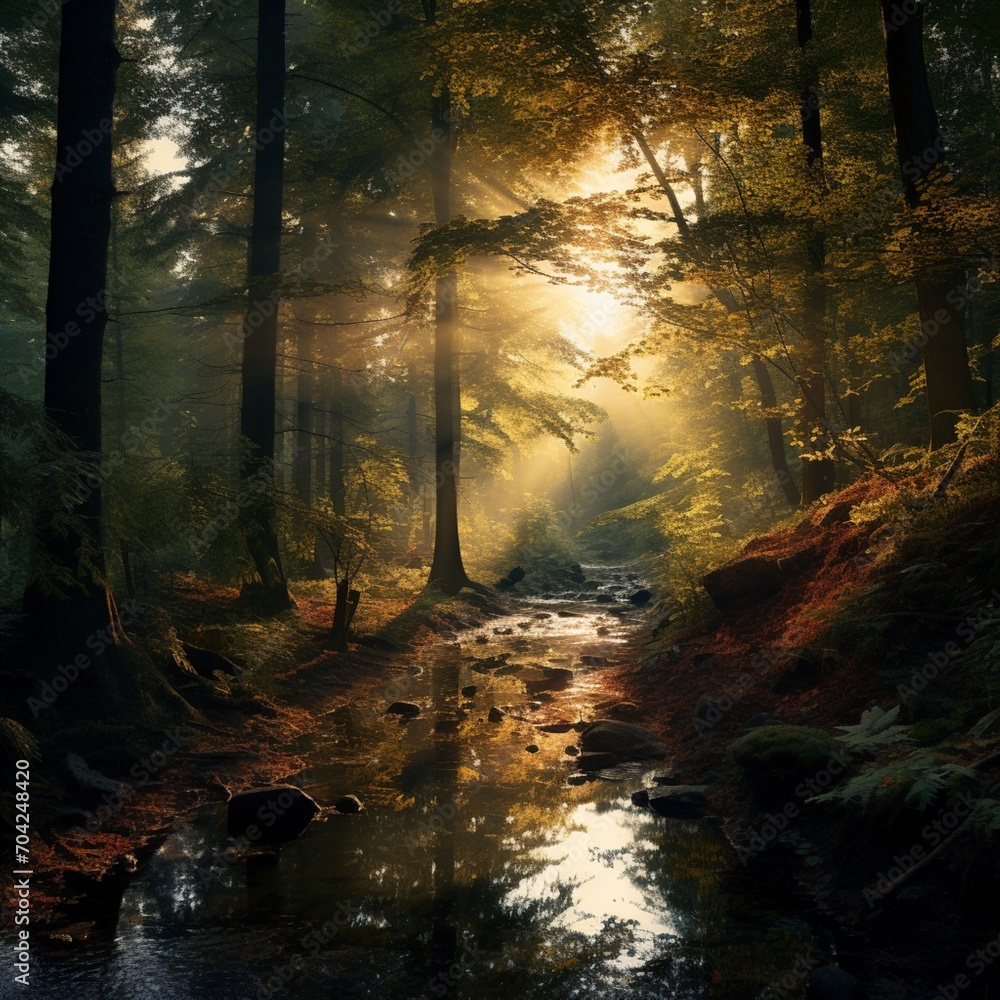 Beautiful magical afternoon forest images Generative AI