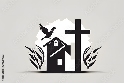 dove shadow on home and cross design logo