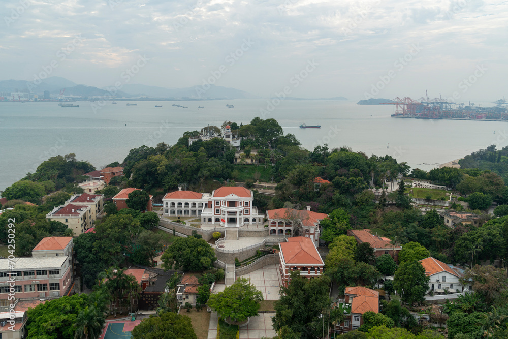 Panoramic Architecture and Urban Scenery of Gulangyu Island in Xiamen City, China