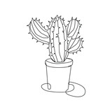 Cactus continuous single line art outline Vector illustration drawing for home and interior botanical doodle plant.Cactus plant single one