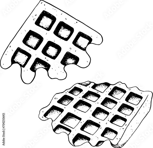 Belgium waffles set black and white vector illustration. Bakery fresh breakfast clipart for menu
