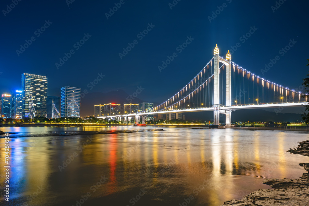 Fototapeta premium Night, Beautiful Urban Landscape, Fuzhou, Fujian, China