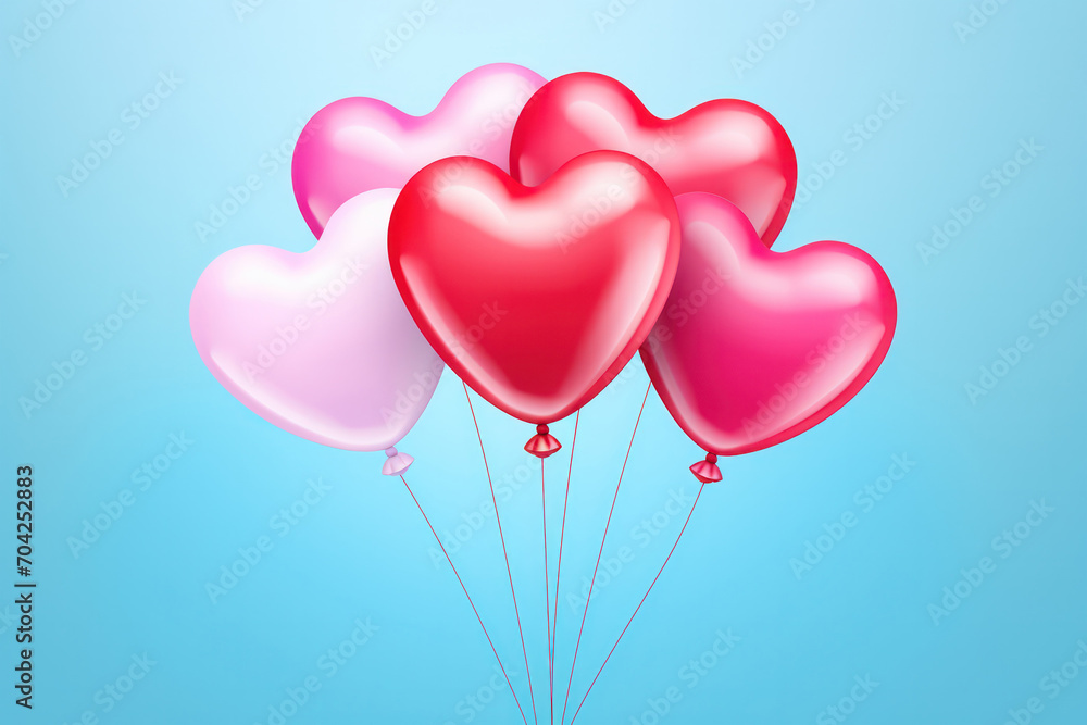Balloons of Love, Heart-Shaped Bunch Soars on a Clear Background - A Festive Display of Affection.