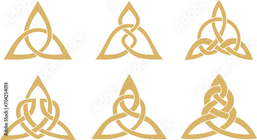 Vector set of golden celtic knots. Ornament of ancient European peoples. The sign and symbol of the Irish, Scots, Britons, Franks.