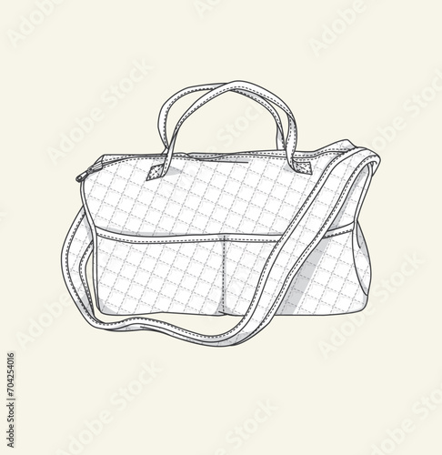 illustration of a bag, diaper bag with straps and handle flat sketch illustration