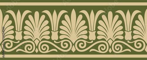 Vector gold and green seamless classic greek ornament. Endless European pattern. Border, frame Ancient Greece, Roman Empire..