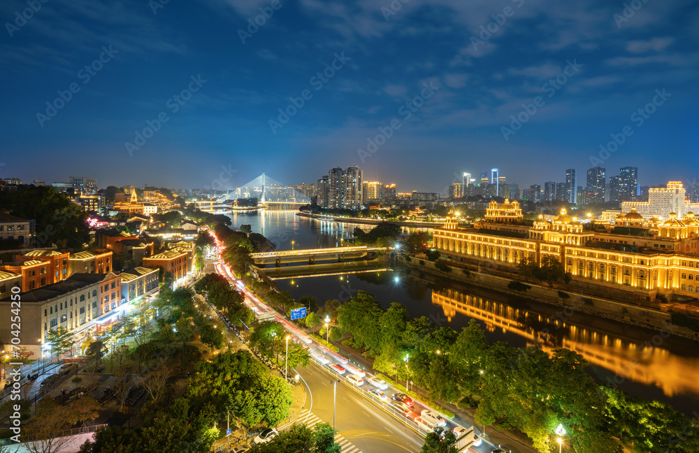 Night, Beautiful Urban Landscape, Fuzhou, Fujian, China