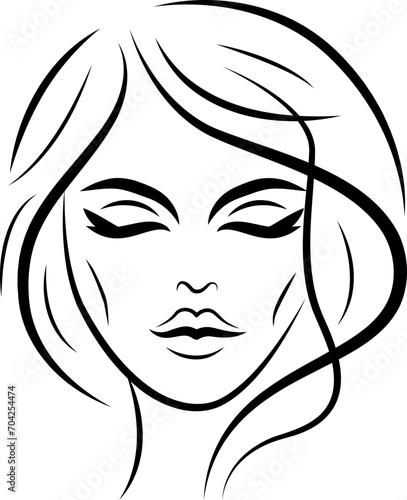profile Face Woman icon line