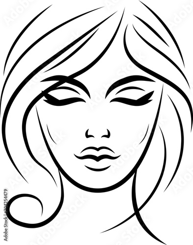 profile Face Woman icon line