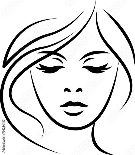 profile Face Woman icon line