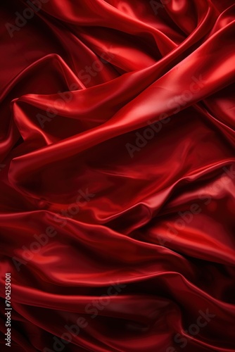 Red silk fabric with pleats and folds