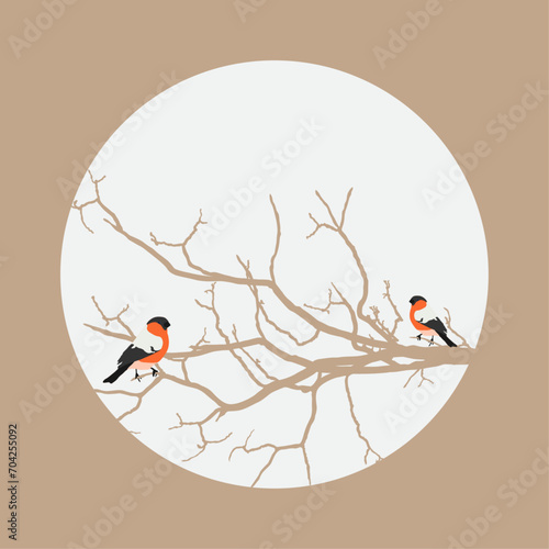 a postcard with bullfinches 
