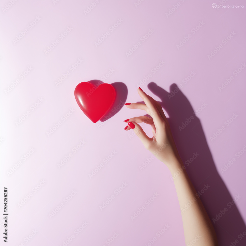 A hand making a shadow of a red heart valentine concept A hand making a shadow of a red heart valentine concept