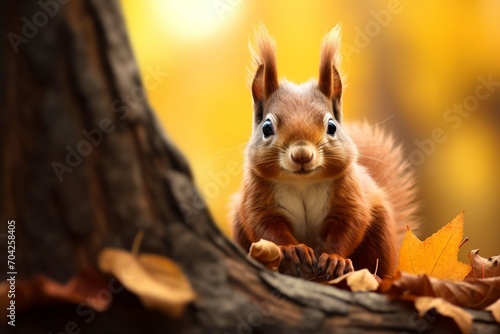 cute portrait with beautiful fluffy red squirrel