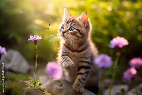 Cute kitten cat in color garden