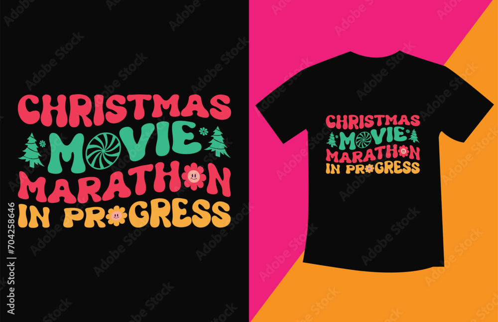 Fototapeta premium Christmas Typography Wavy T-shirt Design