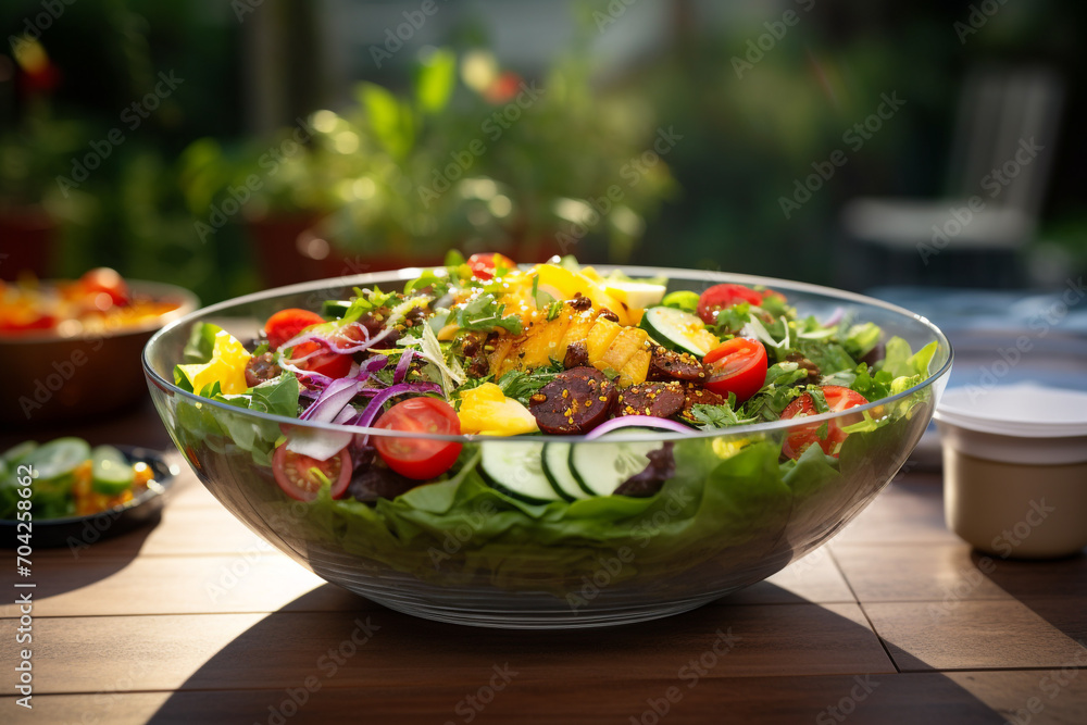 Fresh mixed vegetable salad on table Fresh mixed vegetable salad on table