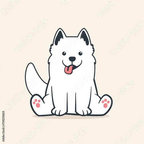 A graceful white dog sits calmly, its soft, gleaming fur radiating purity. With intelligent eyes and loyalty, it exudes innocence and warmth