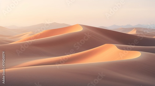 Desert sand dunes at twilight, emphasizing the play of light and shadow across the landscape