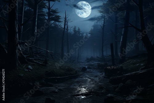 full moon over dark spooky forest at night © Muneeb