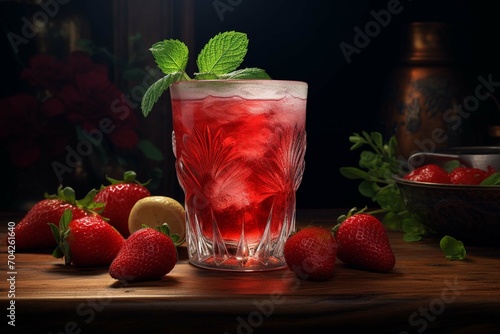 Glass of juice with strawbary