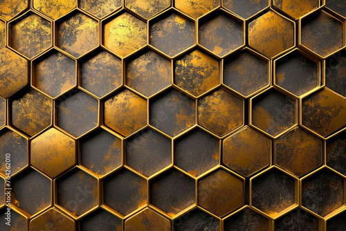 黒色とオレンジ色の六角形の背景パターン 3D レンダリング,Black and orange hexagonal background pattern 3D rendering,Generative AI	