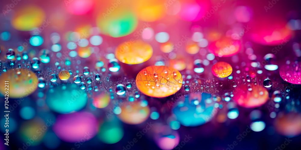 Background with whimsical raindrops transforming into vibrant rainbows, adding a magical touch to a rainy day.