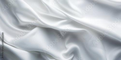 Elegant light gray fabric backgrounds. metallic grey color of shiny textile, Close Up Of Delicate Rippled Satin Fabric A White Silk Textured Cloth Background