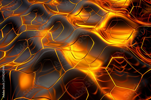 黒色とオレンジ色の六角形の背景パターン 3D レンダリング,Black and orange hexagonal background pattern 3D rendering,Generative AI  © lime