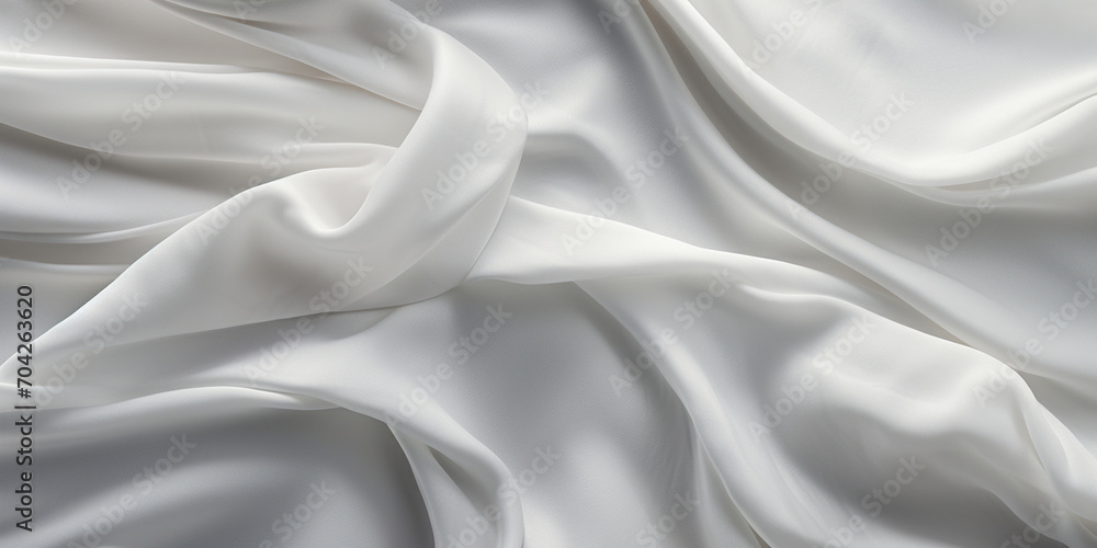 Fototapeta premium Fabric White Texture Luxurious Closeup Elegant Crumpled Silk For Background, Pure Elegance: Closeup of Crumpled Silk for a Luxurious White Background