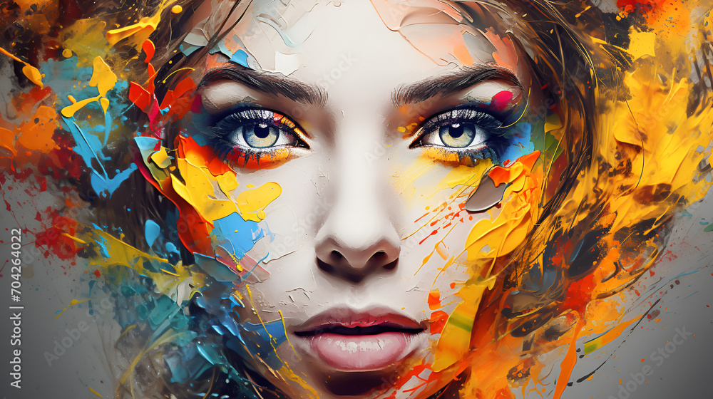  Abstract woman portrait made of paint splashes concept. ai generative
