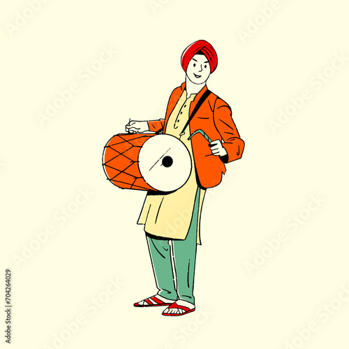 Indian Panjabi man celebrating Lohri festival, Baisakhi Festival, happy dancing vector illustration
