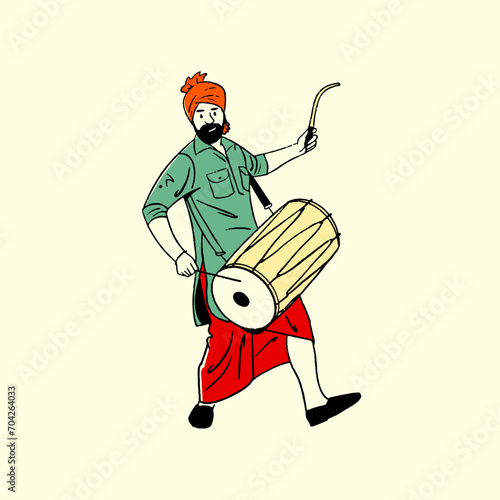 Indian Panjabi man celebrating Lohri festival, Baisakhi Festival, happy dancing vector illustration