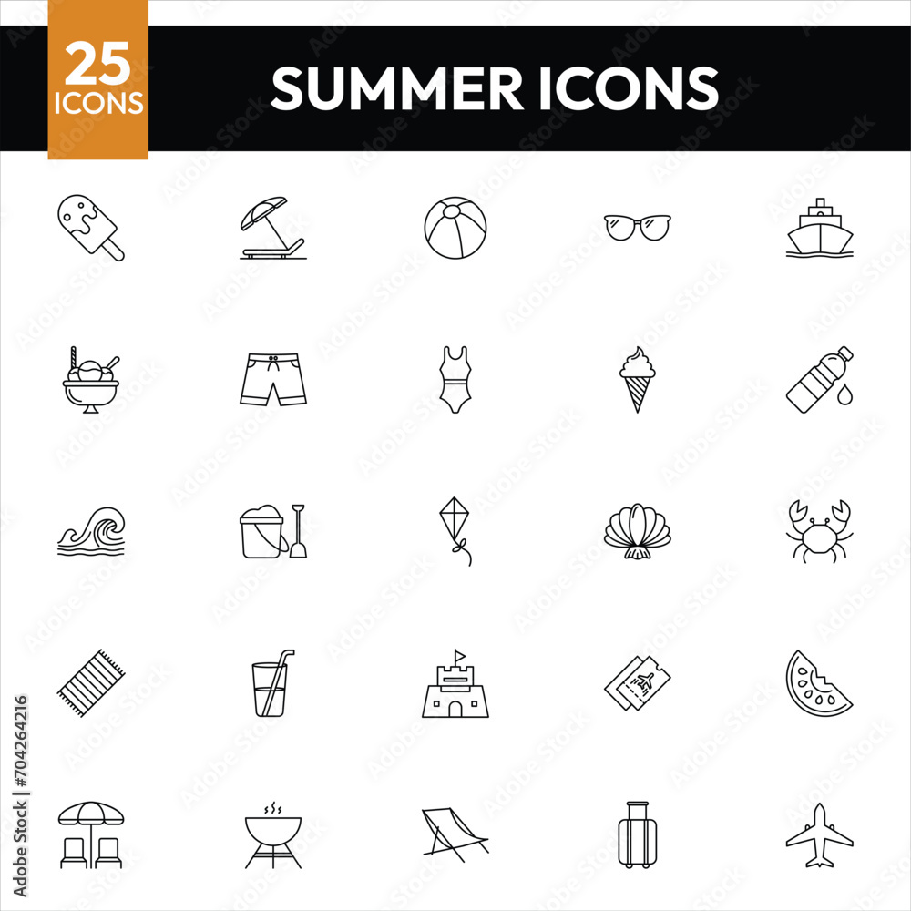 Summer clothes and accessories line icons set. linear style summer icons, outline signs pack. Shoes and clothing vector graphics. set includes icons as dress, hat, swimsuit, sundress, sunglasses Summer clothes and accessories line icons set. linear style summer icons, outline signs pack. Shoes and clothing vector graphics. set includes icons as dress, hat, swimsuit, sundress, sunglasses
